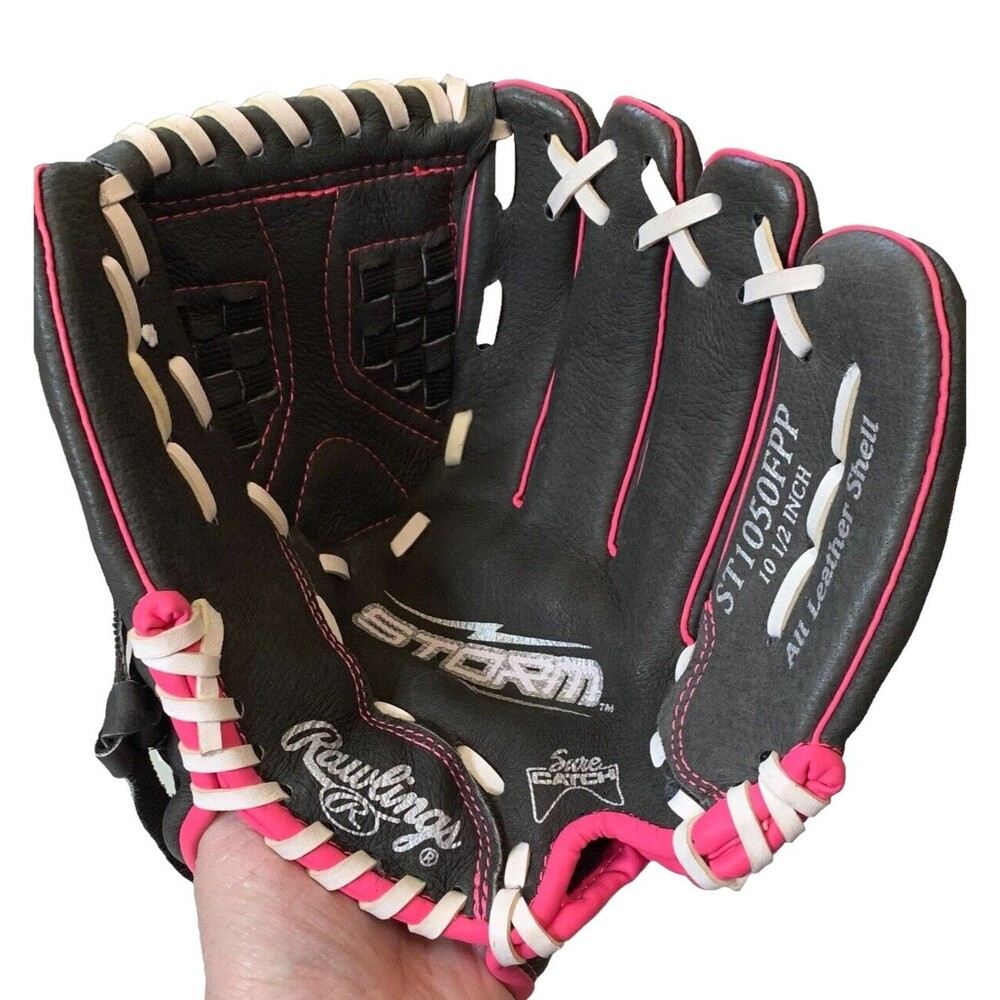 RAWLINGS Storm Girls RHT Pink And Black Leather 10 1/2” Glove ST1050FPP